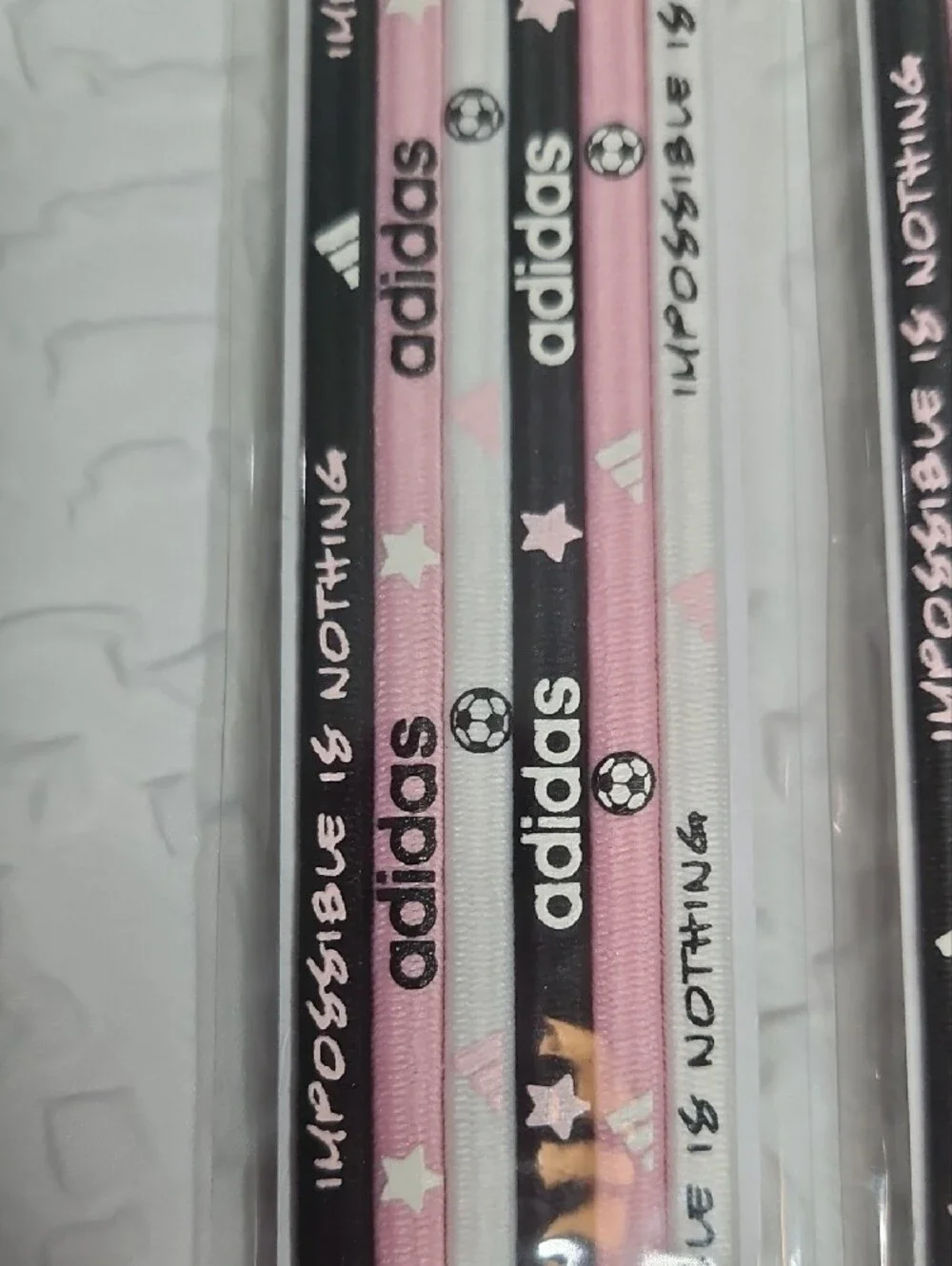 adidas  Girls  Soccer Themed Pink & Black  Sport Hair Bands - 6pack -
